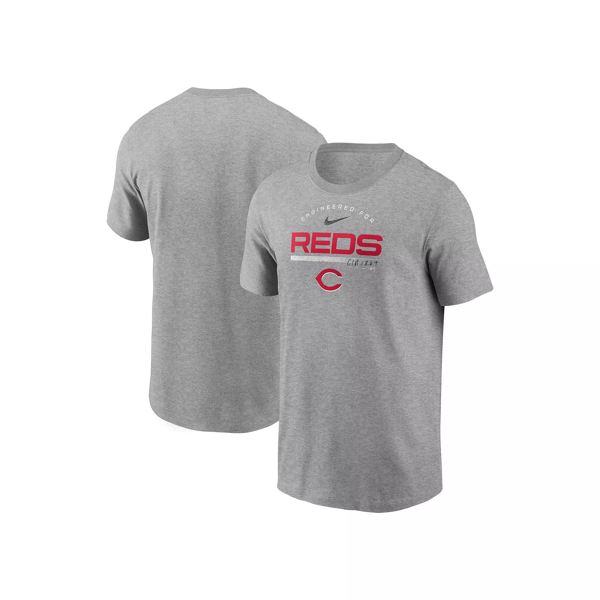 Men's Nike Heather Gray Cincinnati Reds Team Engineered Performance T-Shirt, Size: Small, Red Grey Product Image