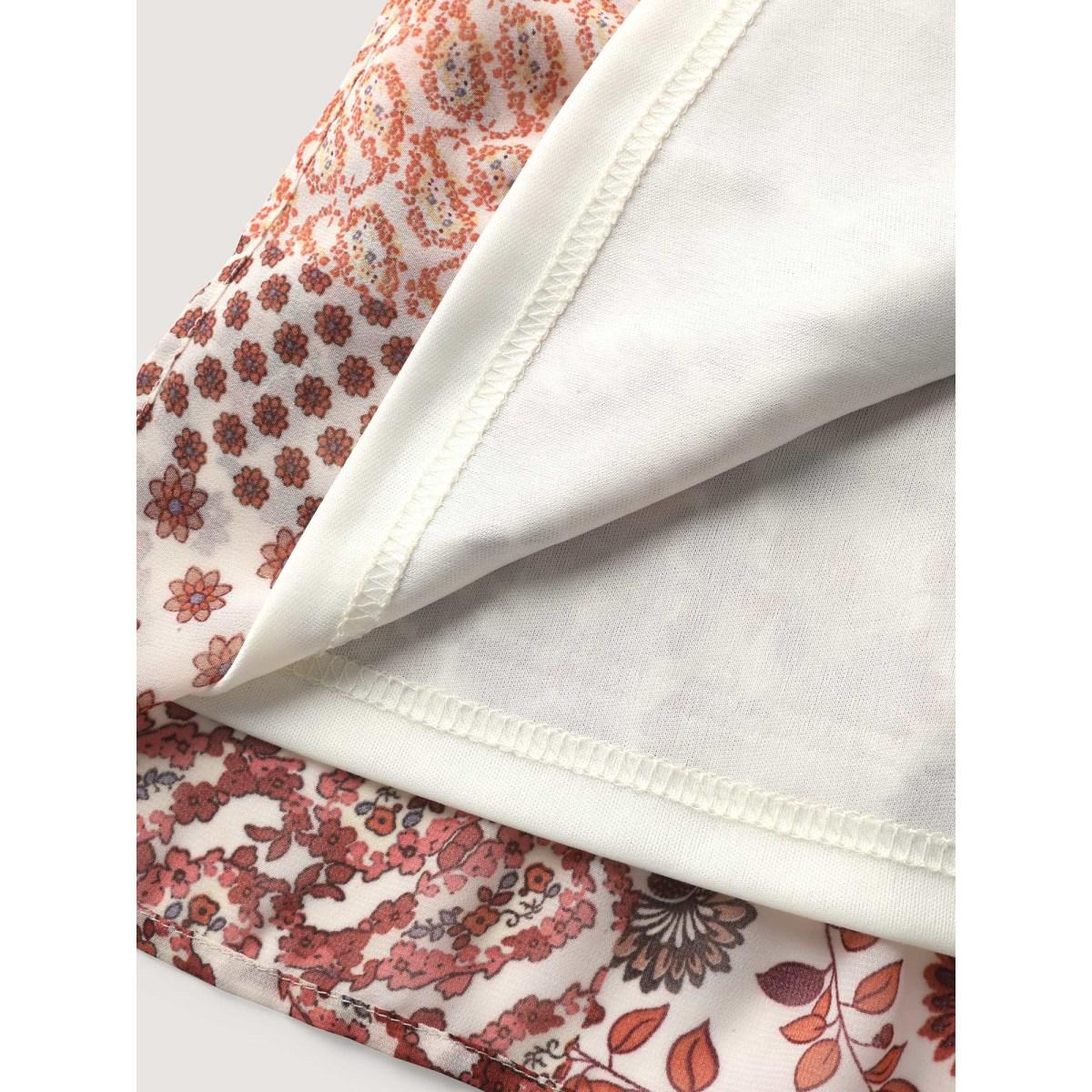 Plus Size Chiffon Boho Collage Flowy Tank Top Women Apricot Boho Gathered Notched collar Vacation Tank Tops Camis BloomChic 22-24/3X Product Image