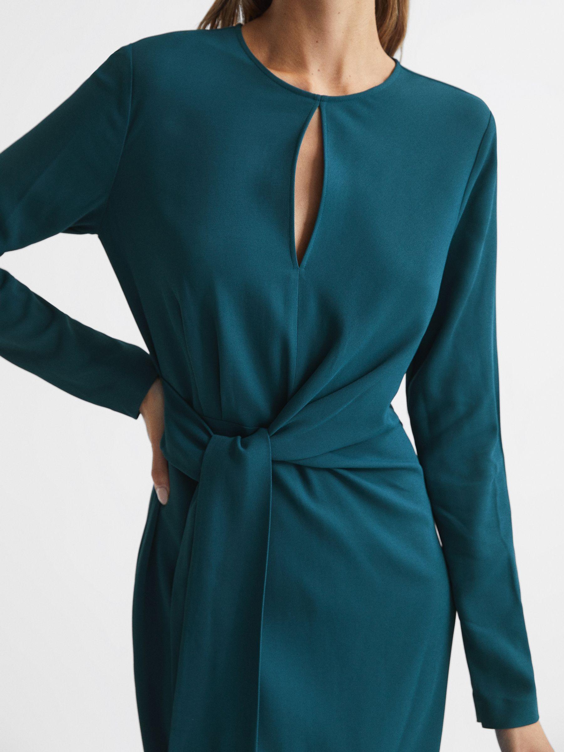 Tie Waist Bodycon Midi Dress in Teal Product Image