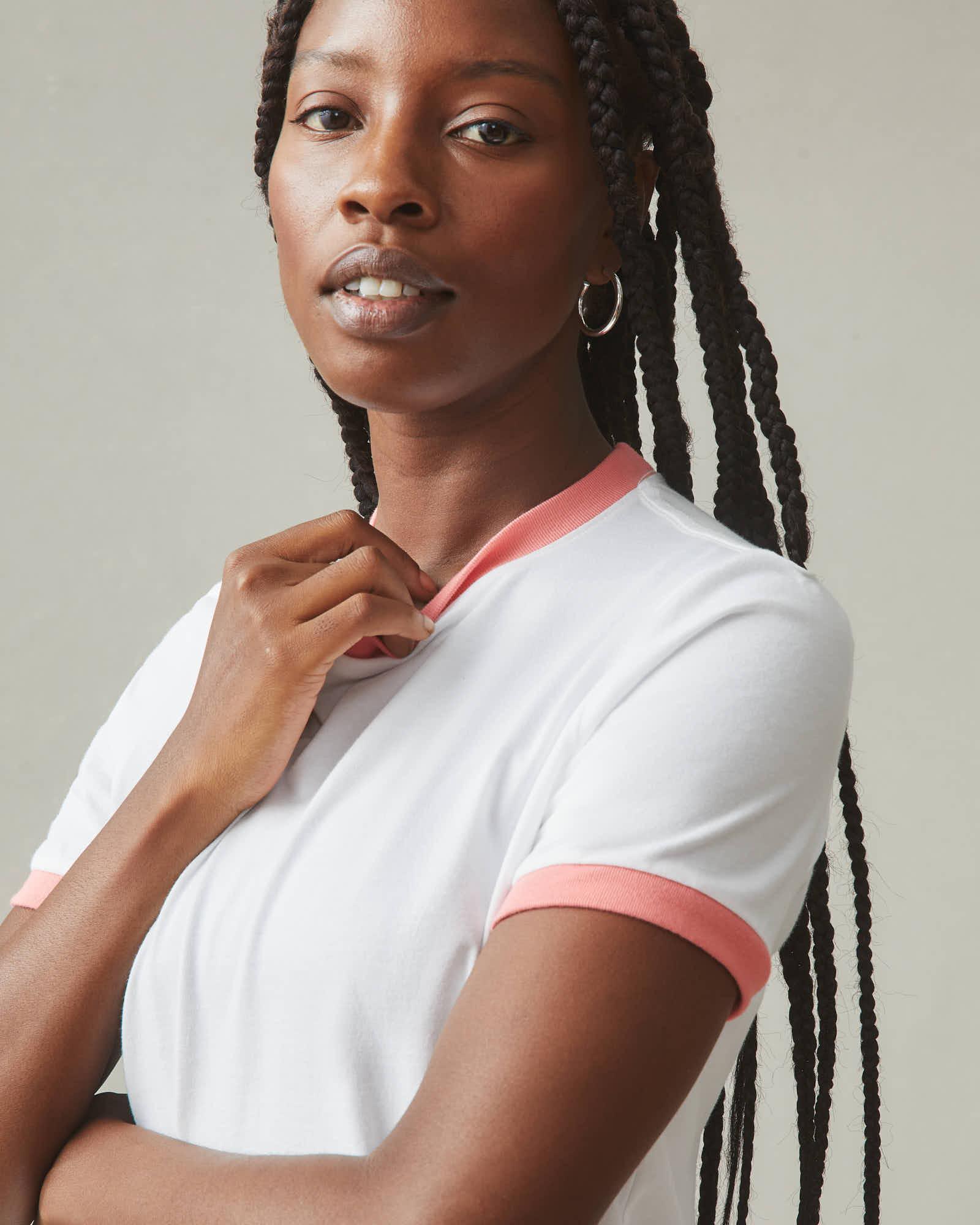 Women's Ringer Tee - White/ Pink Mauve Product Image