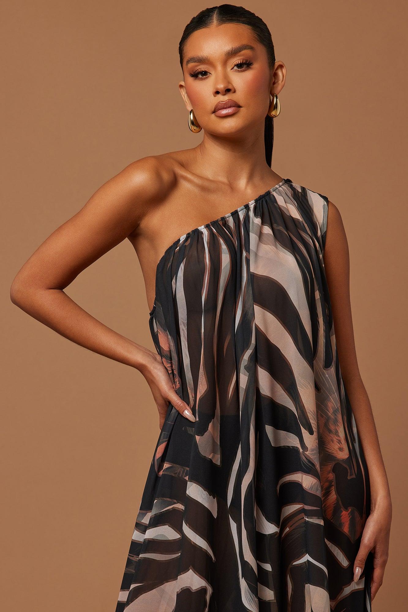 Florence Chiffon Kaftan Maxi Dress - Black/Brown Product Image