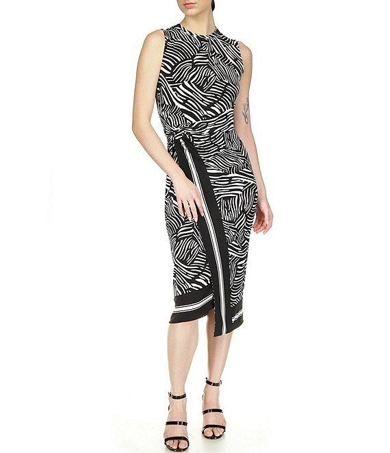 Michael Kors Printed Crew Neckline Sleeveless Midi Dress Product Image