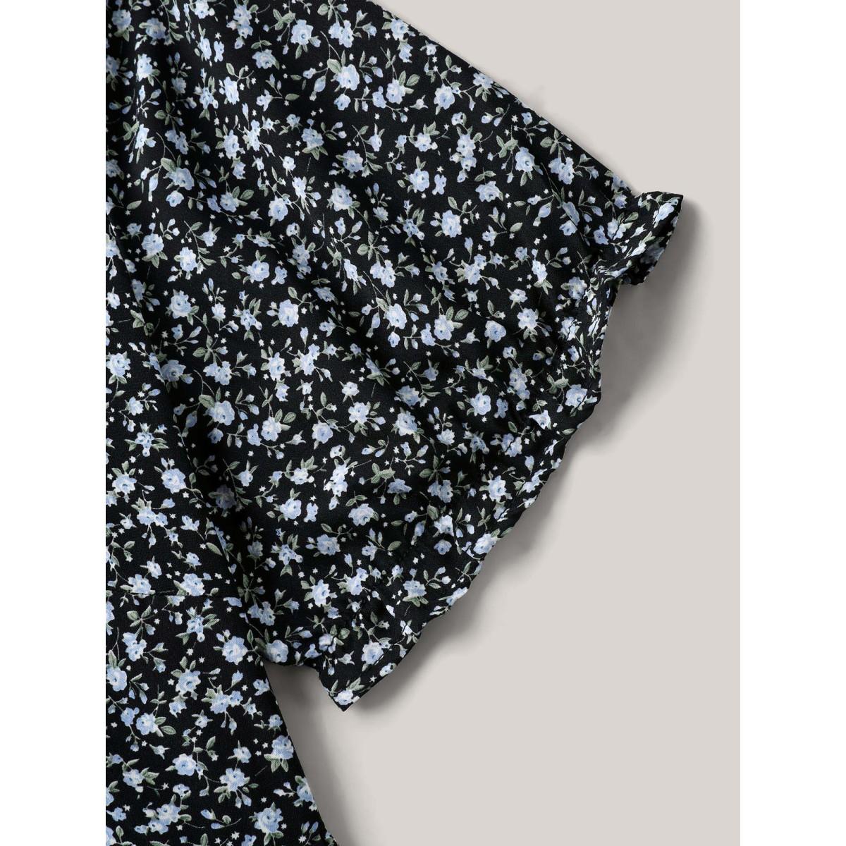 Plus Size Black Ditsy Floral Print Bow-Tie Blouse Women Timeless Short sleeve Round Neck Elegant Blouses BloomChic 14-16/1X Product Image