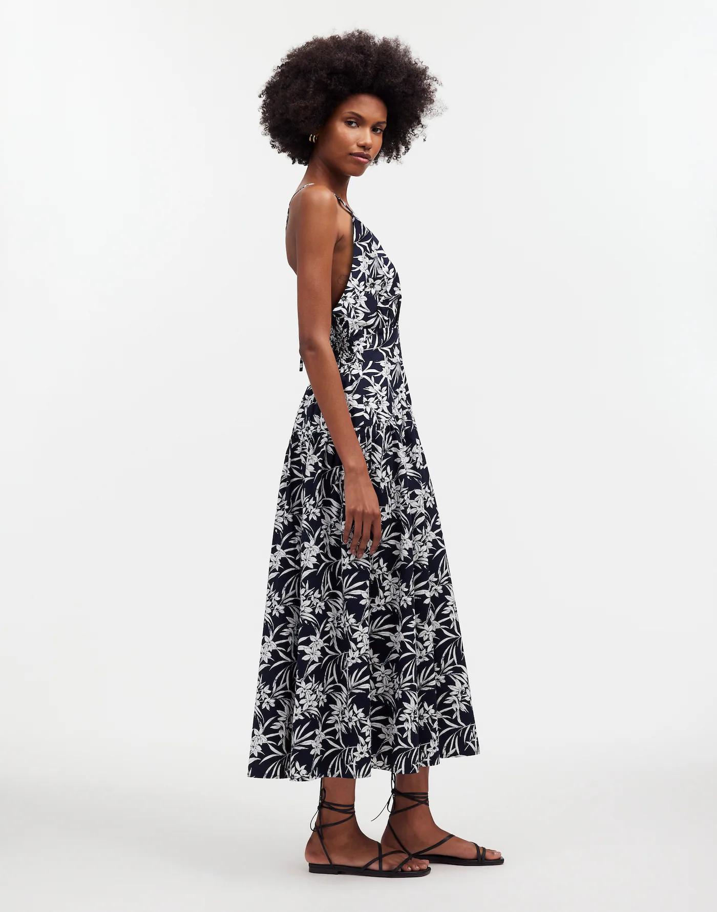 Smocked Halter Midi Dress in Poplin Product Image