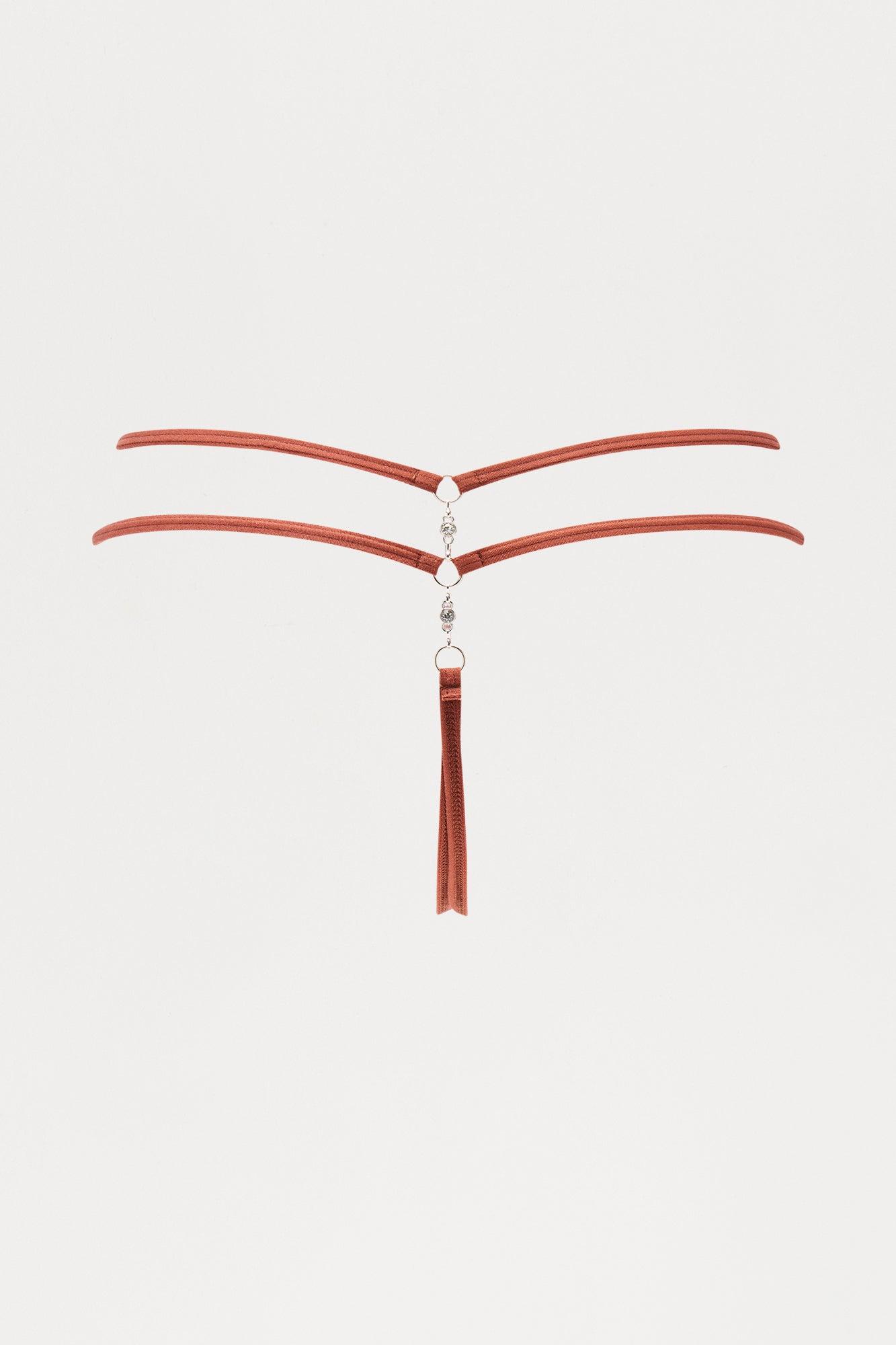 Karmen Rhinestone Crotchless Thong Panty - Chocolate Female Product Image