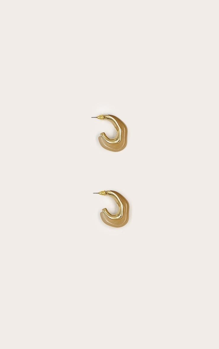 Gold Edged Beige Resin Hoop Earrings Product Image