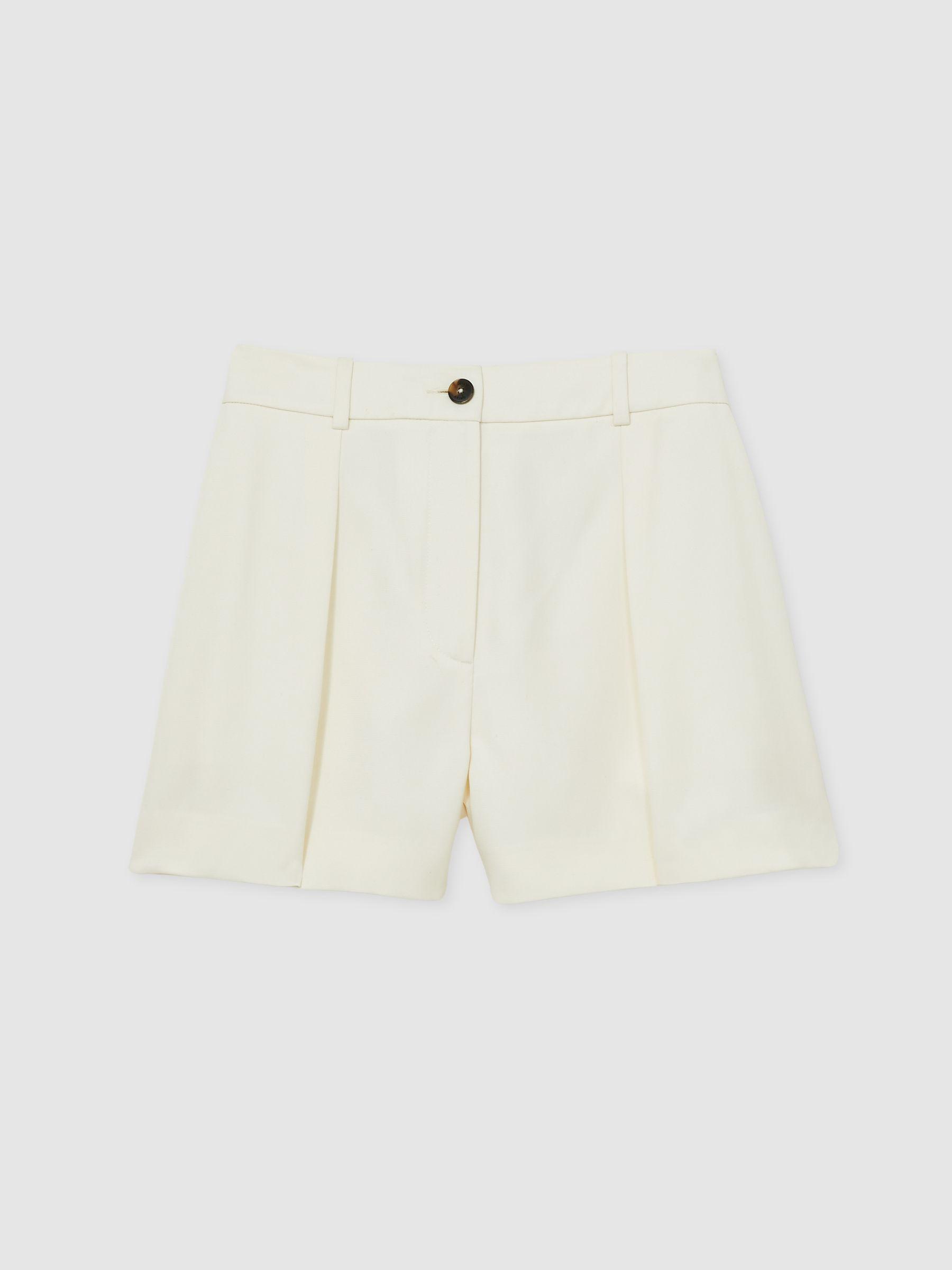 Single-Pleat Tailored Shorts in Cream Product Image