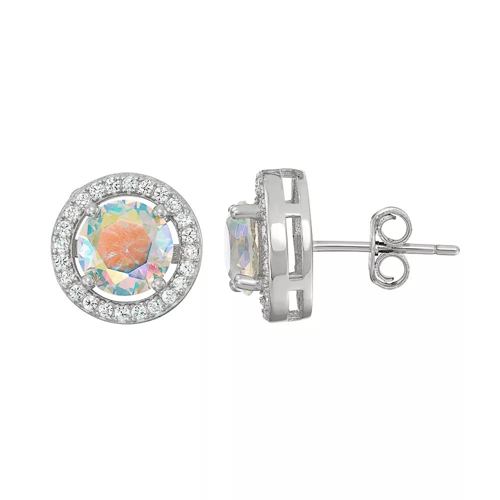 Sterling Silver Cubic Zirconia Halo Stud Earrings, Women's, Iridescent Product Image