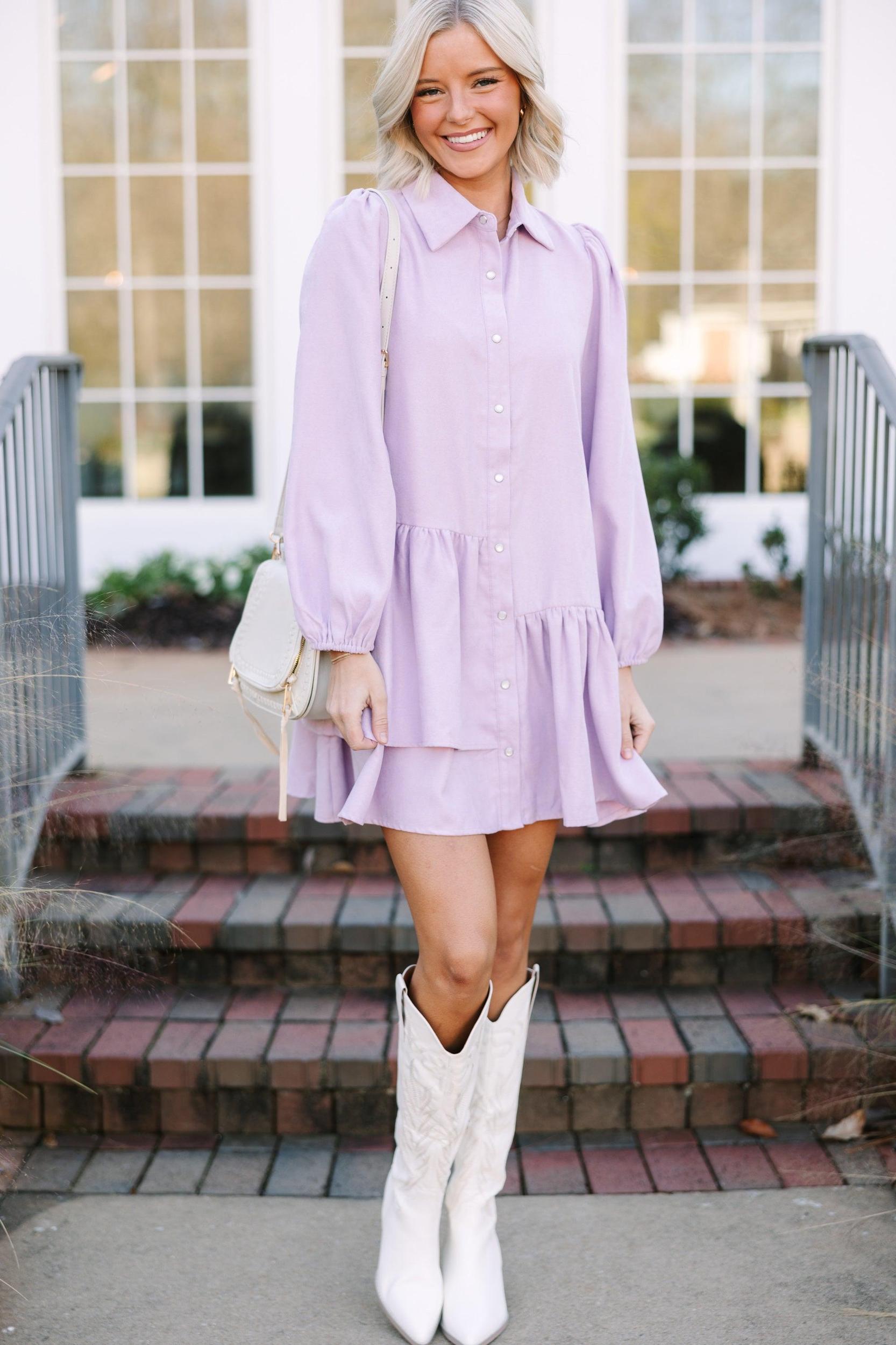 It's Your Place Lilac Purple Corduroy Button Down Dress Female Product Image