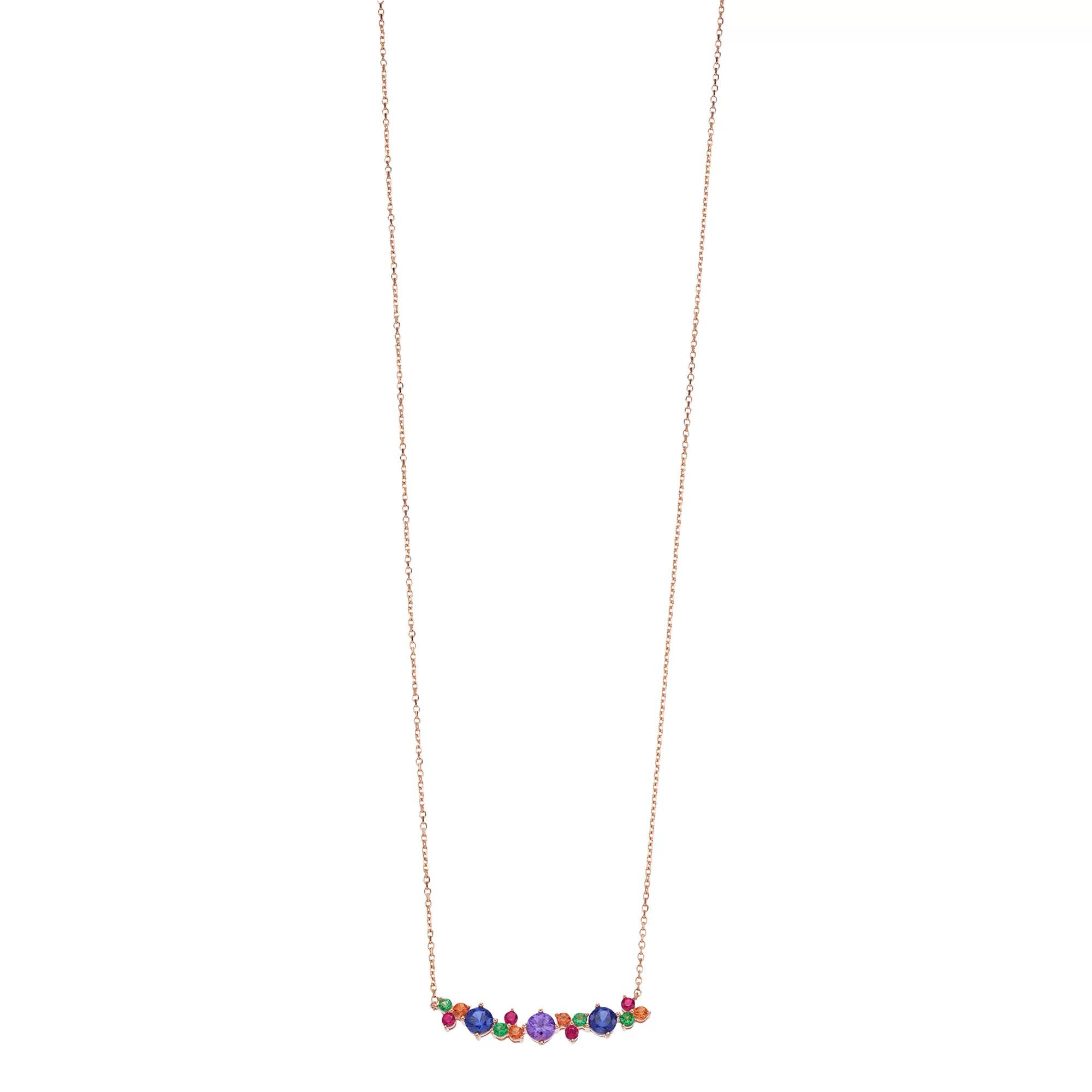 10k Rose Gold Lab-Created Multi-Gemstone Bar Necklace, Women's, Size: 18", Pink Tone Product Image