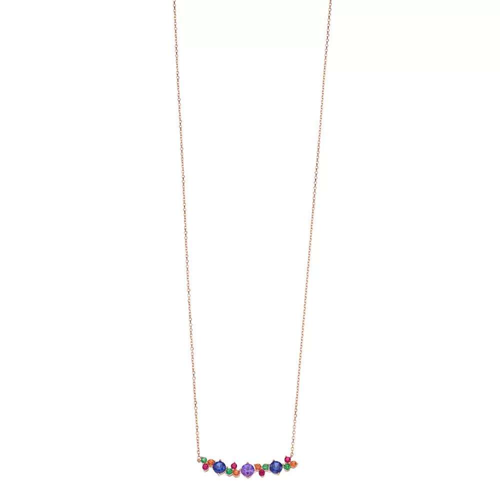 10k Rose Gold Lab-Created Multi-Gemstone Bar Necklace, Women's, Size: 18", Pink Tone Product Image