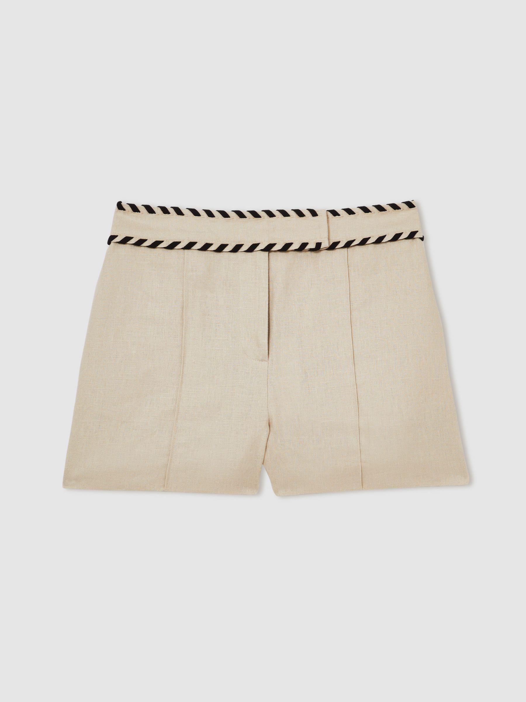 Linen Whipstitch Shorts in Neutral Product Image