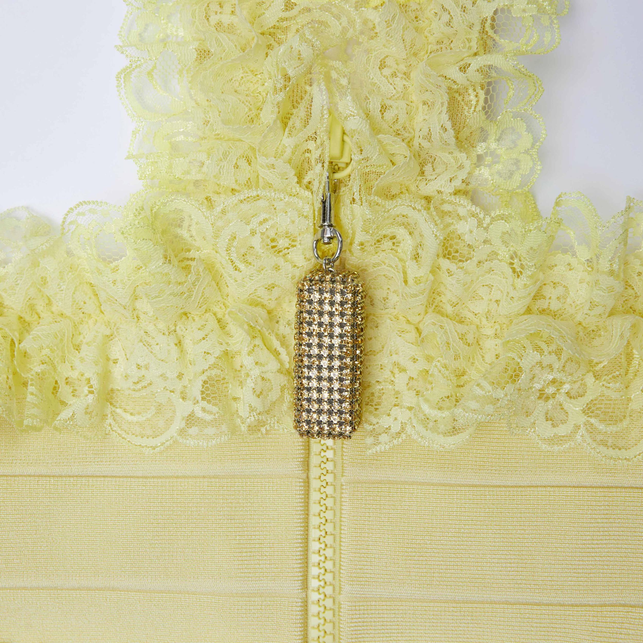 Yellow Knit Zip Ruffle Mini Dress Product Image