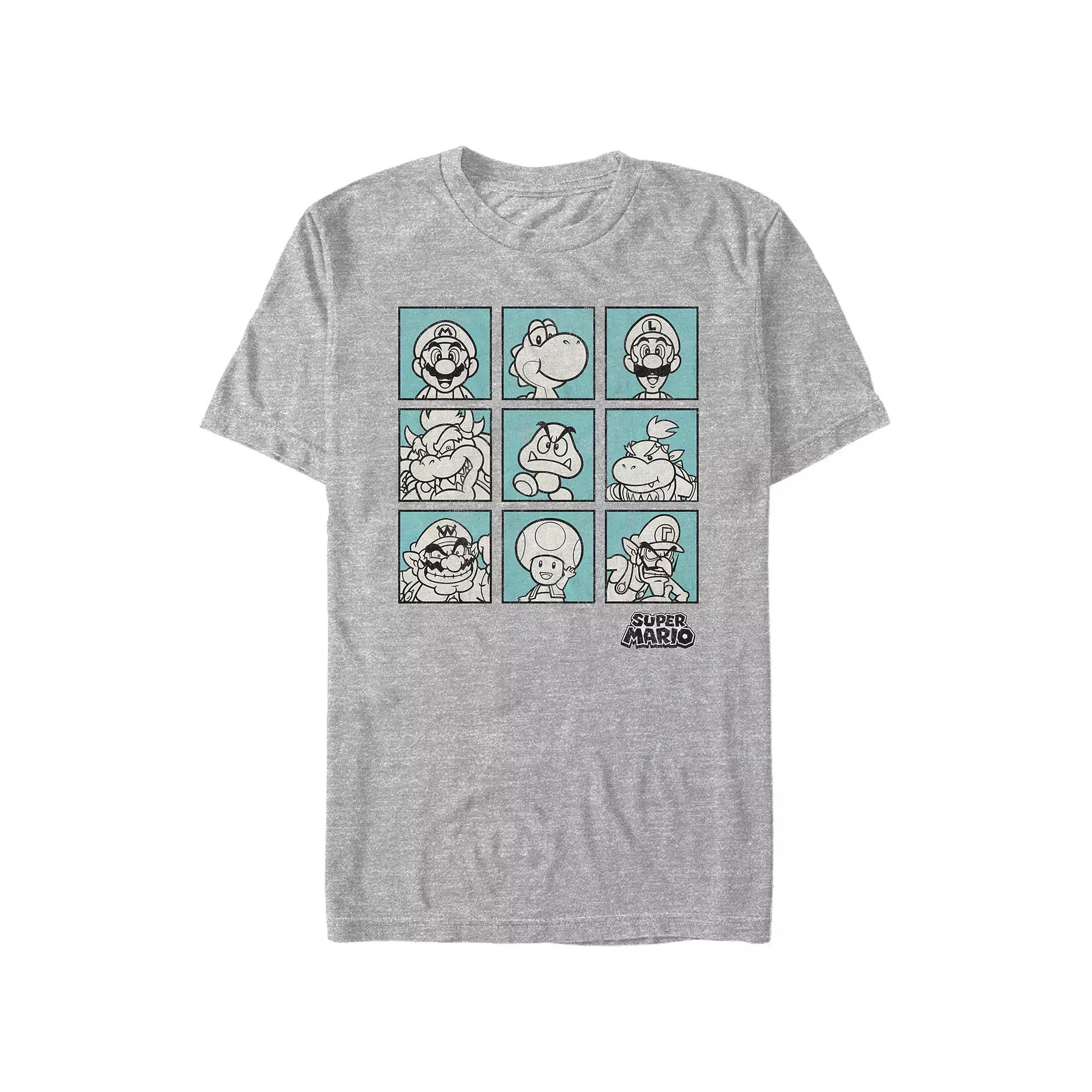 Men's Nintendo Super Mario Teal Character Boxes Graphic Tee,  Product Image