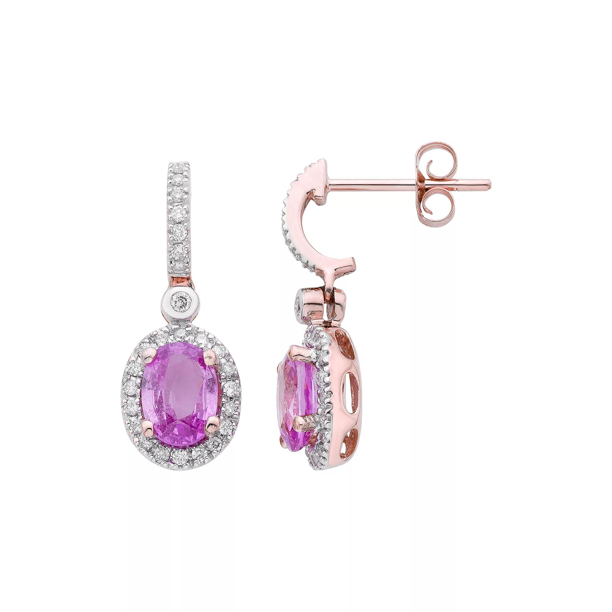 14k Rose Gold Pink Sapphire & 1/4 Carat T.W. IGL Certified Diamond Oval Earrings, Women's Product Image
