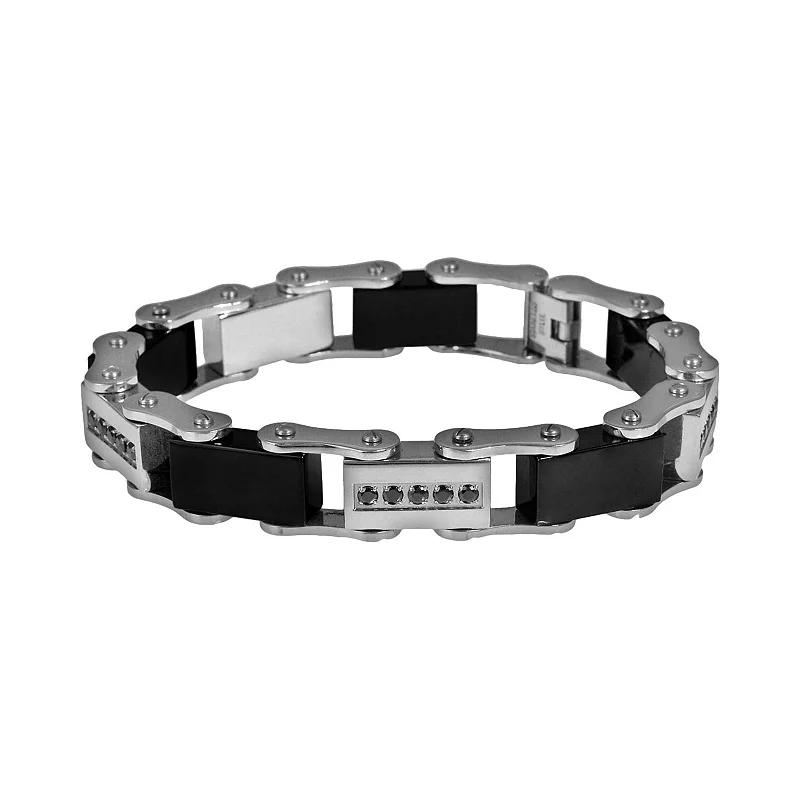 Stainless Steel and Black Immersion-Plated Stainless Steel 1/2-ct. T.W. Black Diamond Bracelet - Men, Men's, Size: 8.5" Product Image