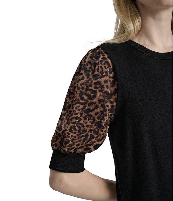 DKNY by Donna Karan Mix Media Cheetah Puff Sleeve Top Product Image