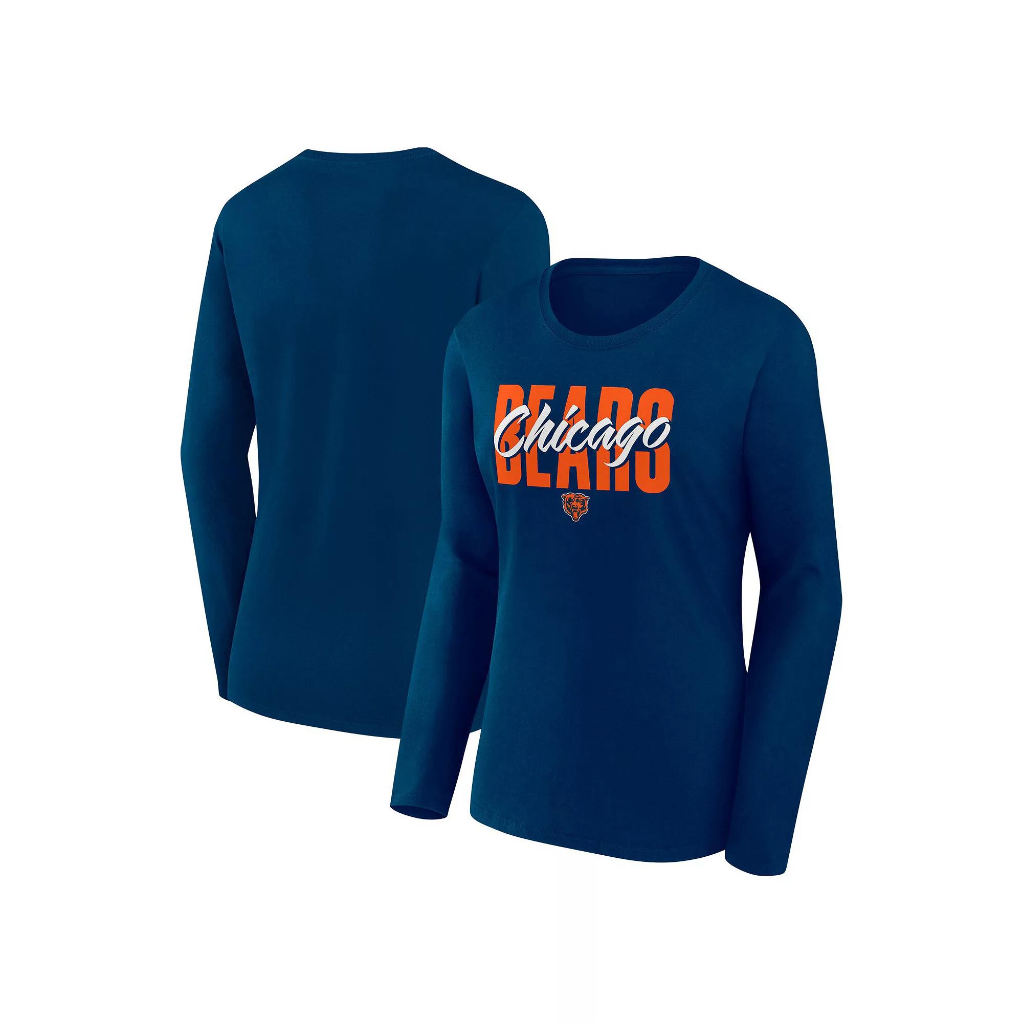 Women's Fanatics Navy Chicago Bears Long Sleeve Scoop Neck T-Shirt, Size: 1XL, Blue Product Image