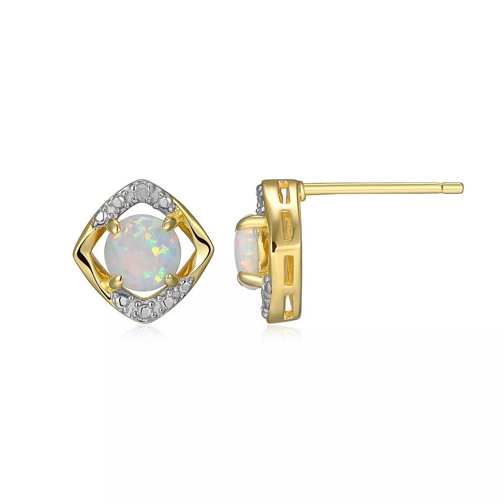 18k Gold Over Silver Gemstone & Diamond Accent Stud Earrings, Women's, October Created White Product Image