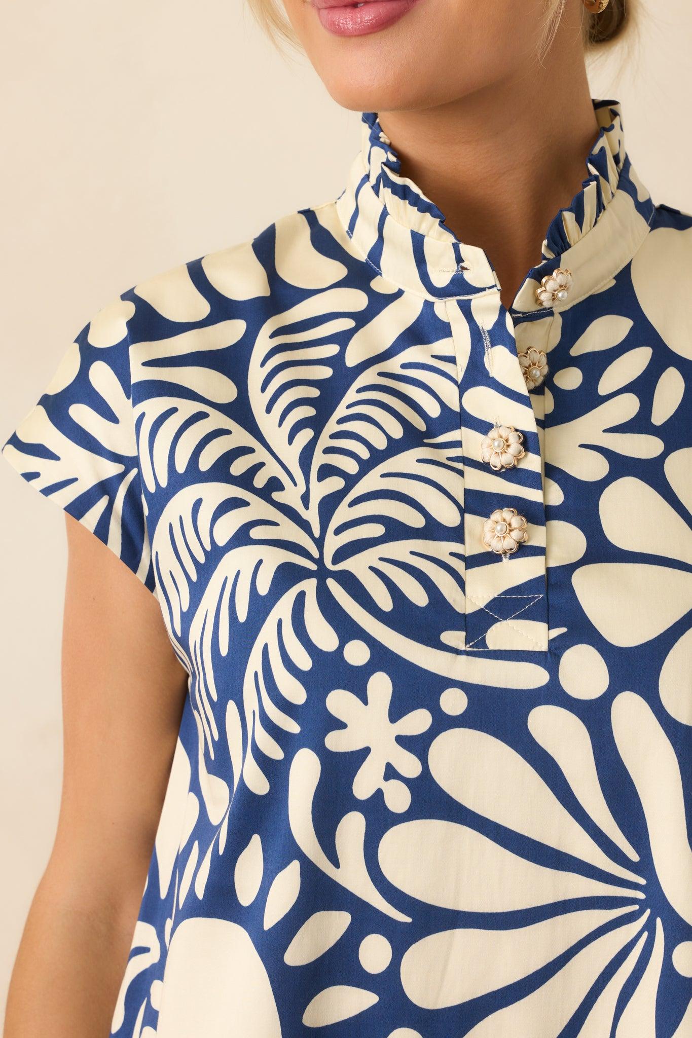 Prosperina Stella Navy Floral Print Cotton Mini Dress Product Image