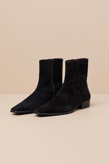 Nella Black Suede Leather Ankle Boots Product Image