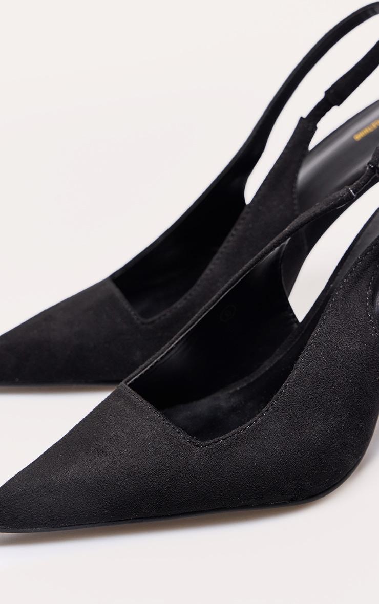 Black Faux Suede Point Toe Sling Back Heeled Courts Product Image