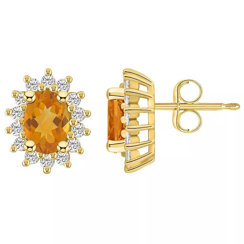 Alyson Layne 14k White Gold Oval Citrine & 1/2 Carat T.W. Diamond Halo Stud Earrings, Women's Product Image
