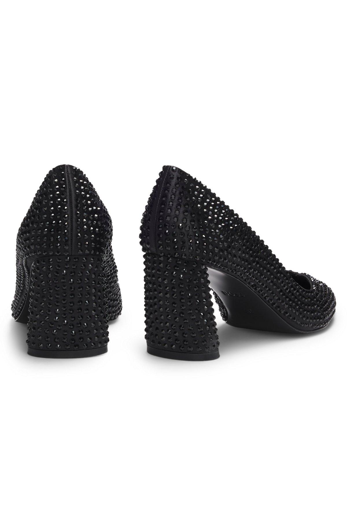 Satin pumps with rhinestones with 7cm heel Product Image