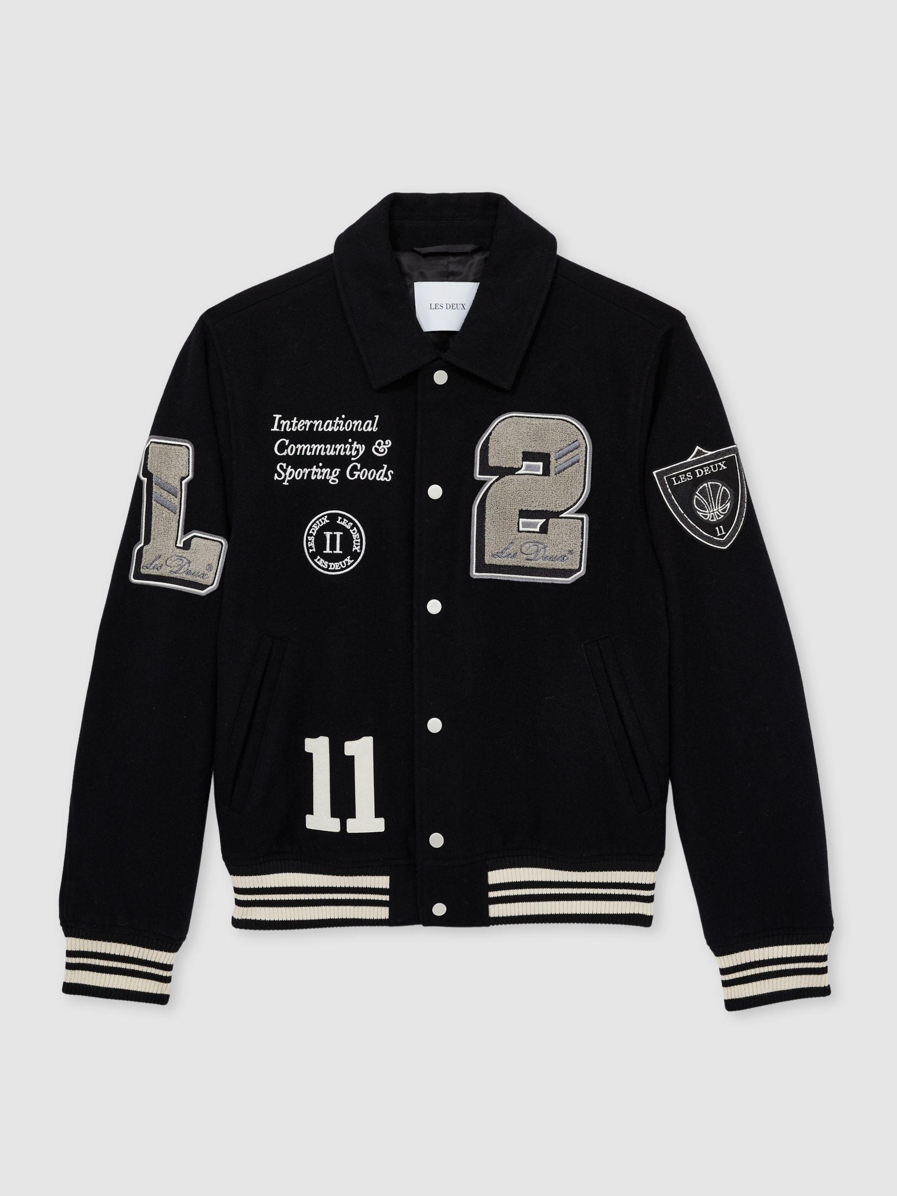 Les Deux Wool-Blend Varsity Jacket in Black Product Image