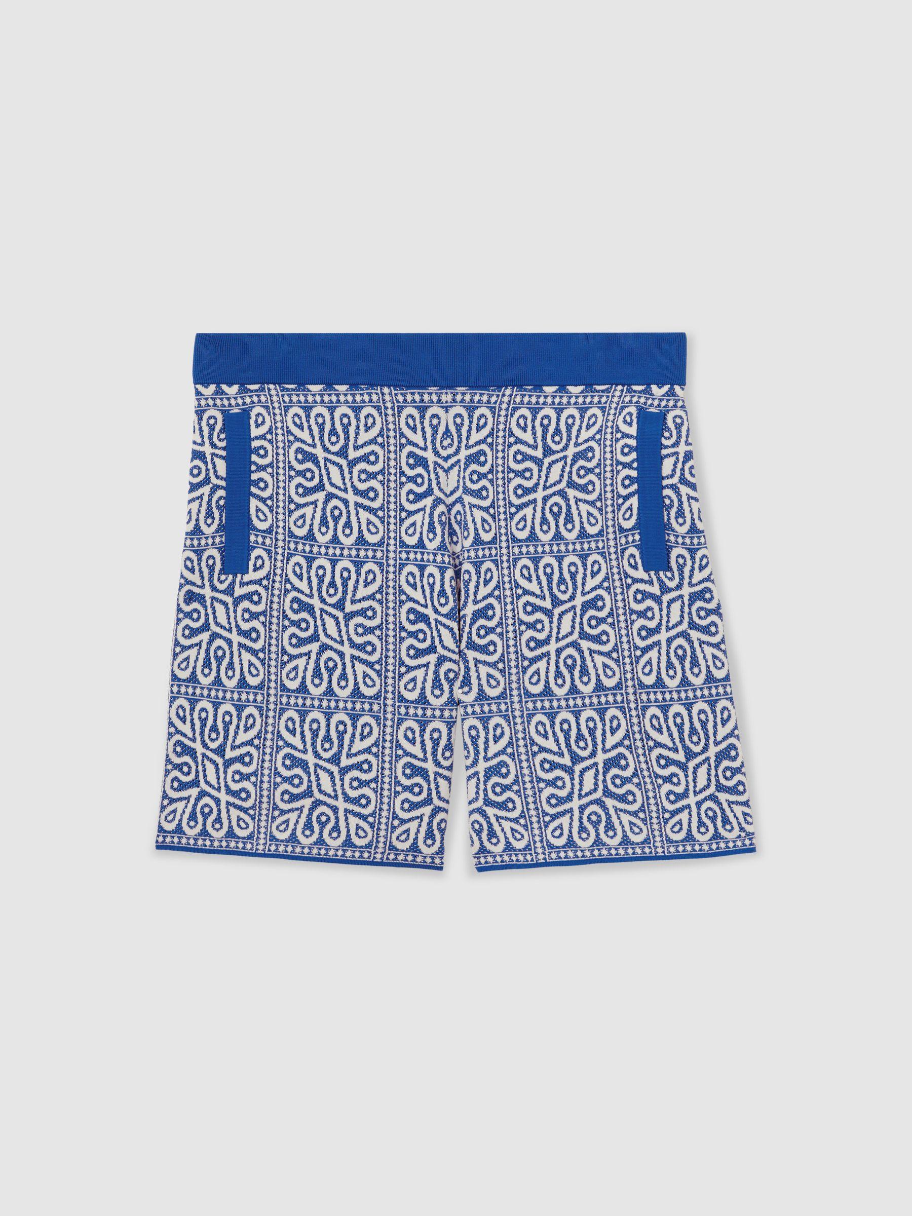Tile Pattern Knit Shorts in Blue/White Product Image