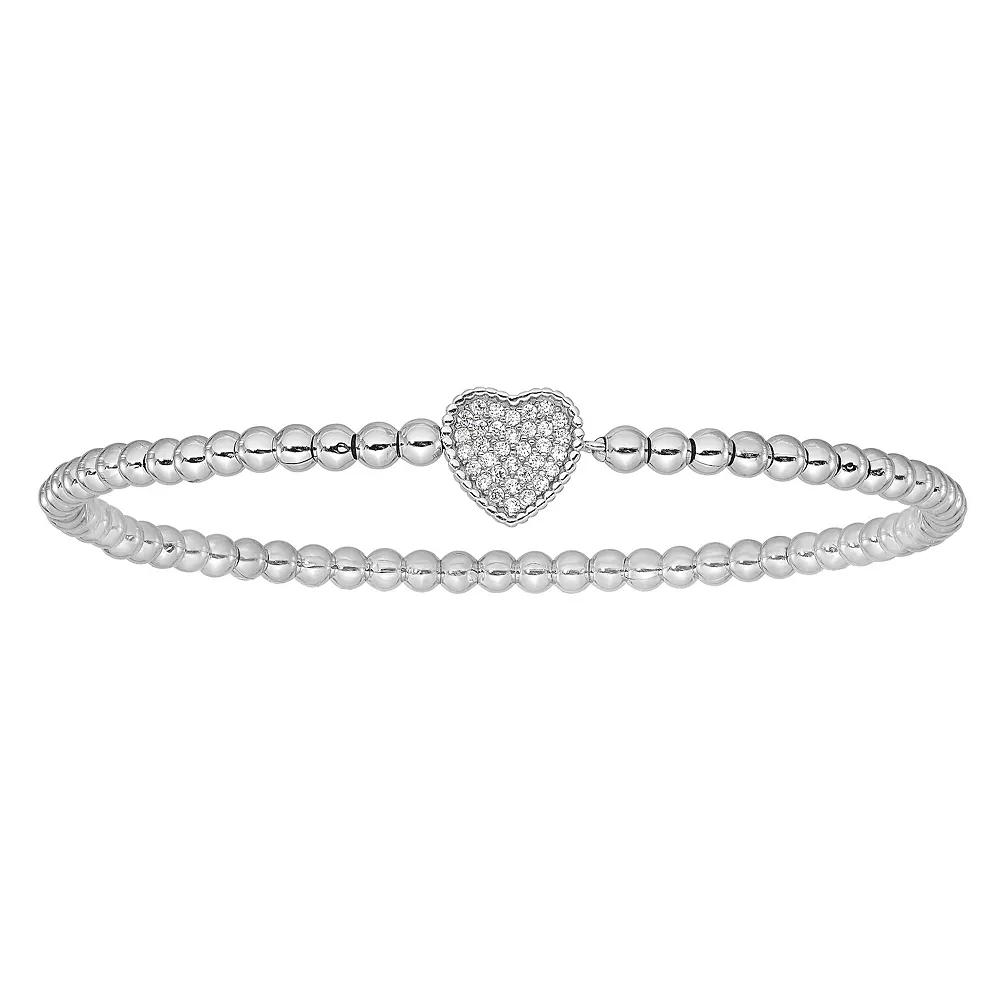 Sophie Miller Sterling Silver Cubic Zirconia Beaded Stretch Bracelet, Women's, Size: 7" Product Image