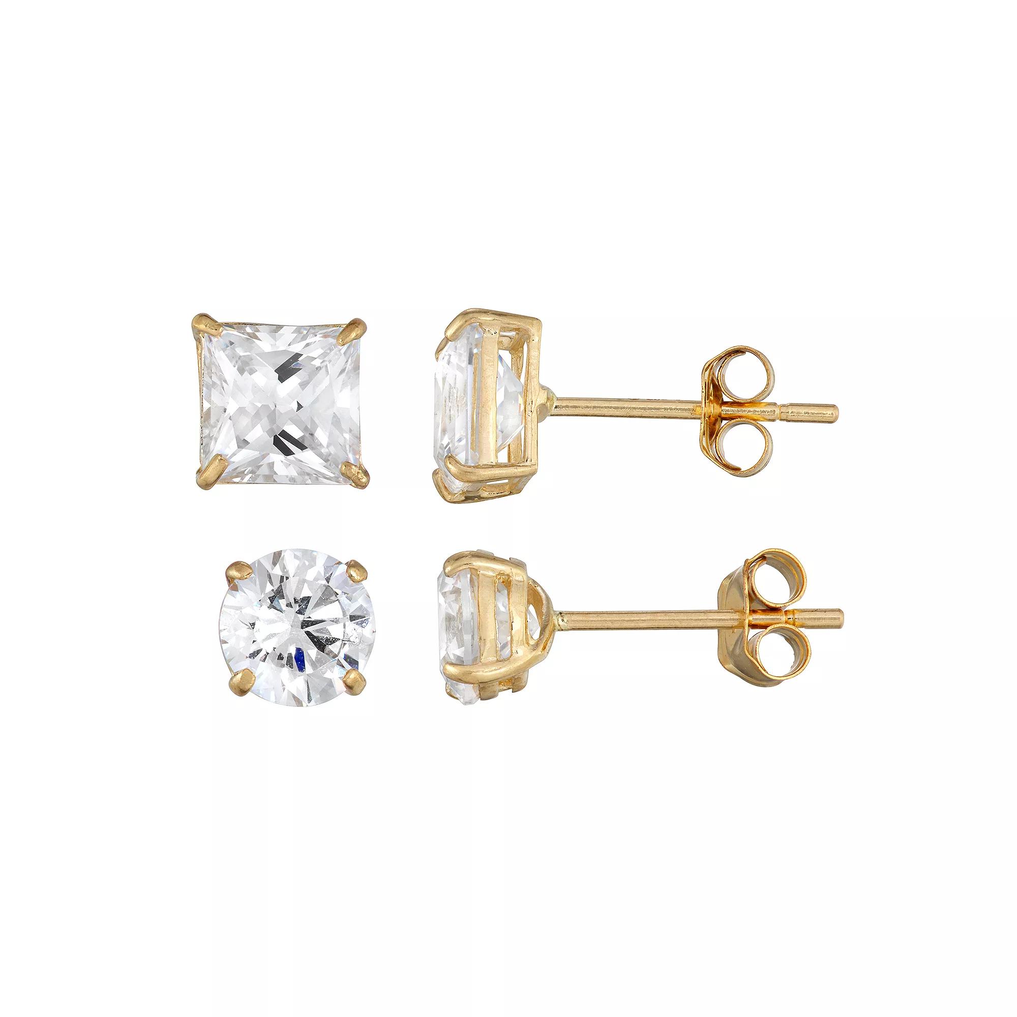 Forever 14K Gold Cubic Zirconia Earring Set, Womens Product Image