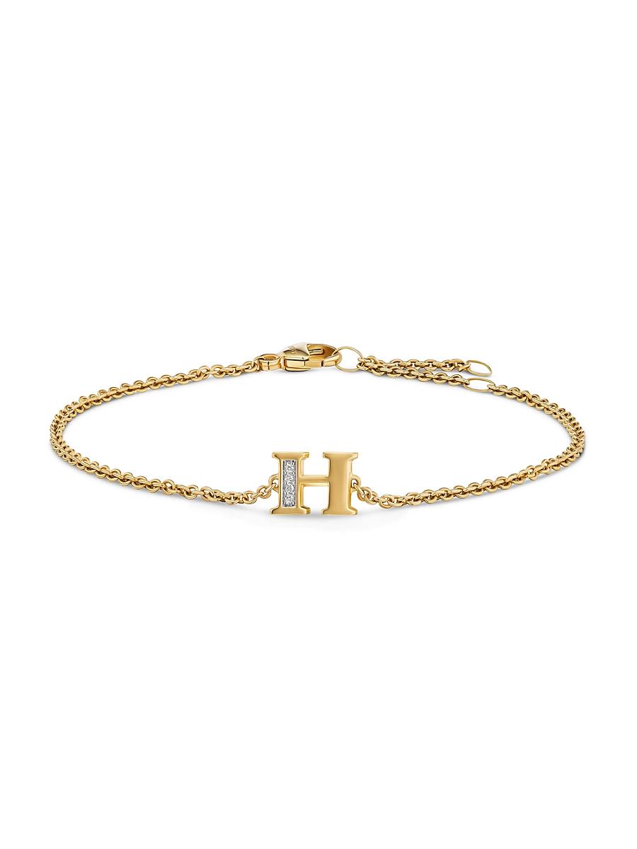 Womens Petite Pav Initial Chain Bracelet in 18K Yellow Gold Product Image