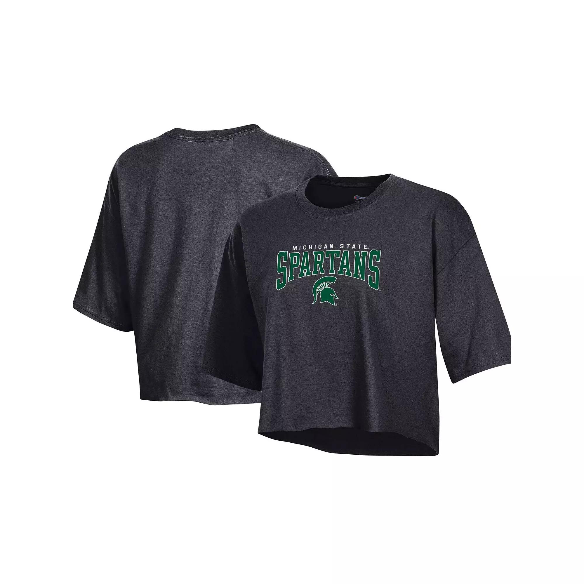 Women's Champion Heather Charcoal Georgia Bulldogs Boyfriend Cropped T-Shirt, Size: XL, Black Product Image