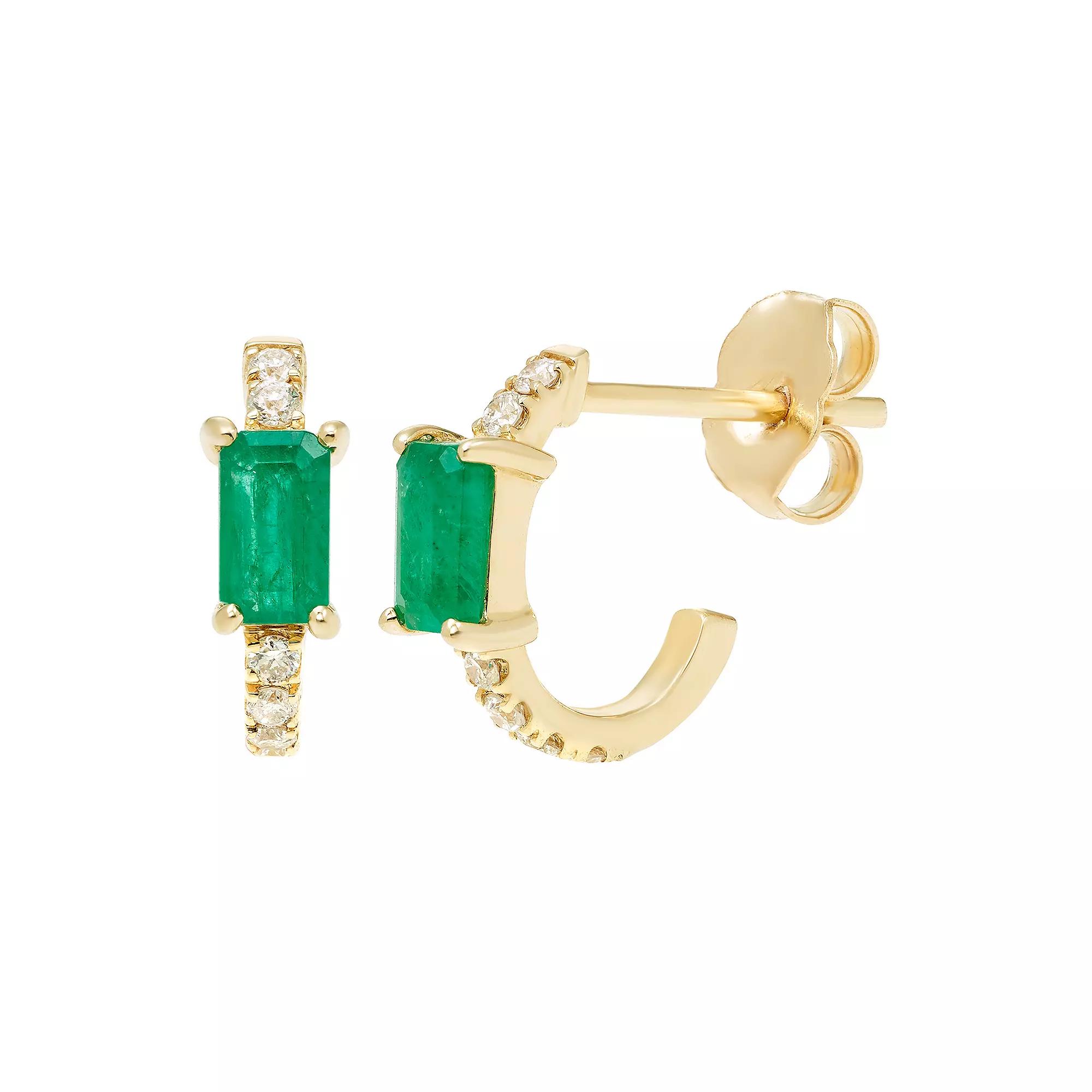 The Regal Collection 14k Gold Emerald & 1/8 Carat T.W. Diamond Huggie Stud Earrings, Women's Product Image