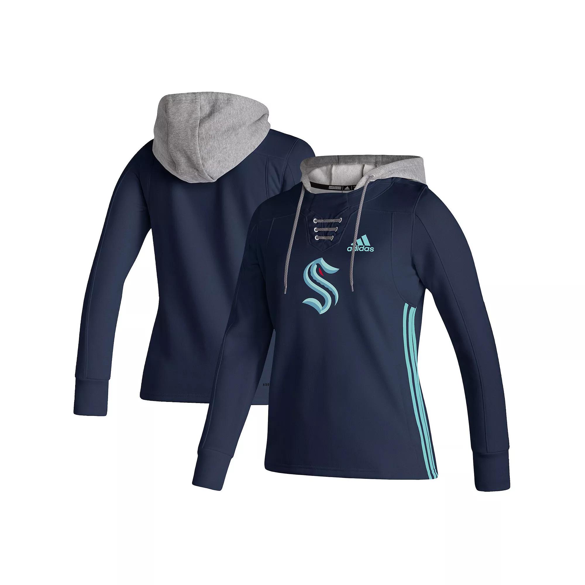 Women's adidas Deep Sea Blue Seattle Kraken Skate Lace AEROREADY Pullover Hoodie,  Product Image