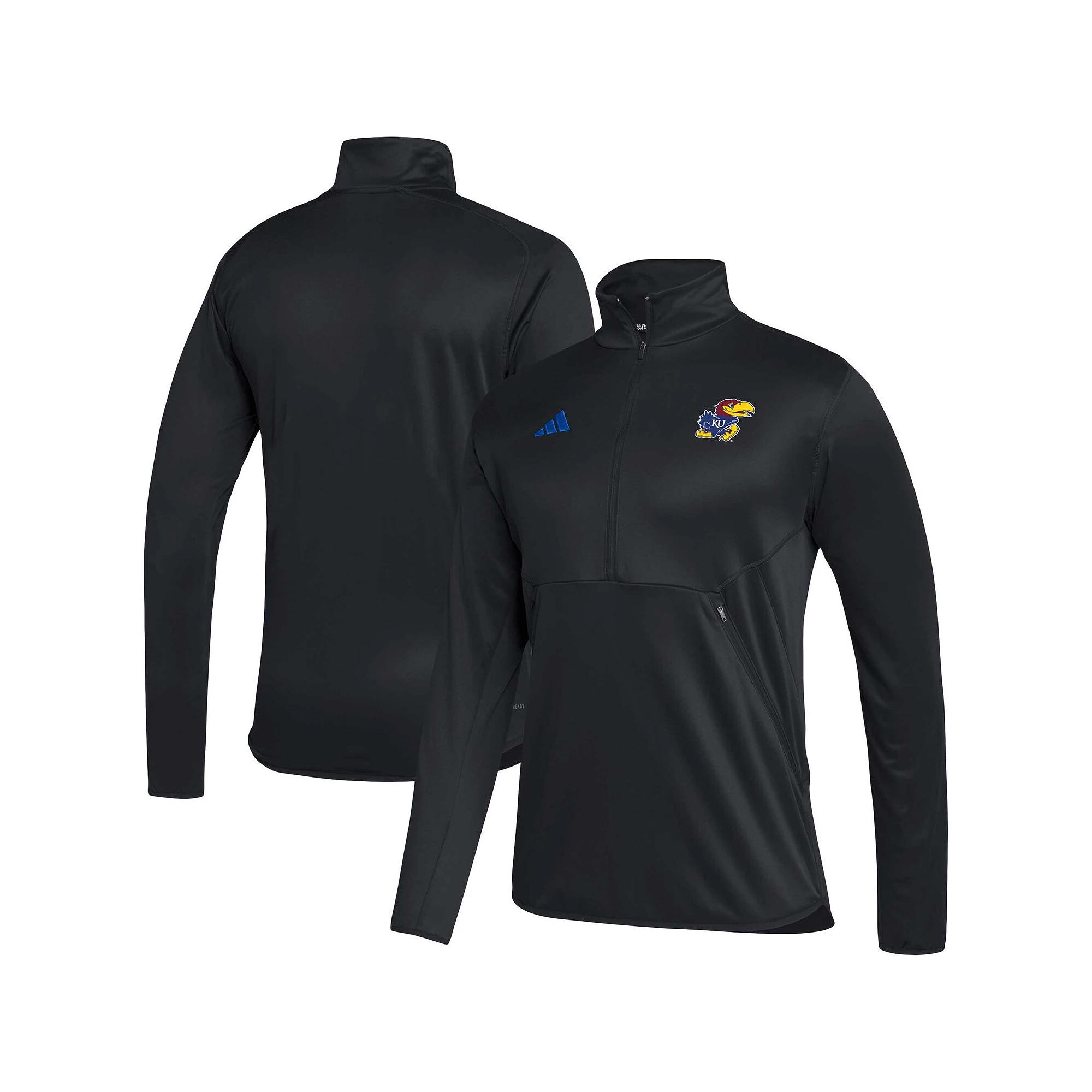 Men's adidas Black Kansas Jayhawks 2023 Sideline AEROREADY Half-Zip Top, Size: Small Product Image