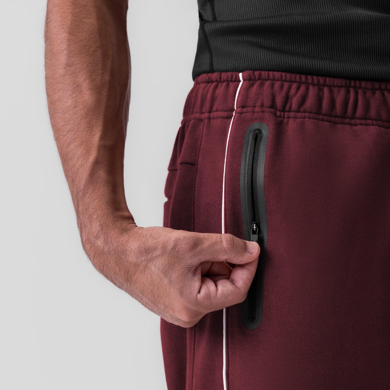 0998. Herringbone Terry Snap Button Sweats - Crimson Product Image