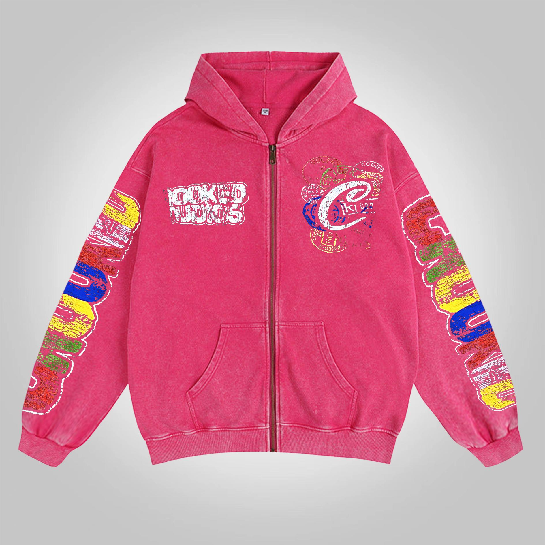 Sopula Vintage Warzone Peace Club Graphic Washed Zip-Up Hoodie Product Image