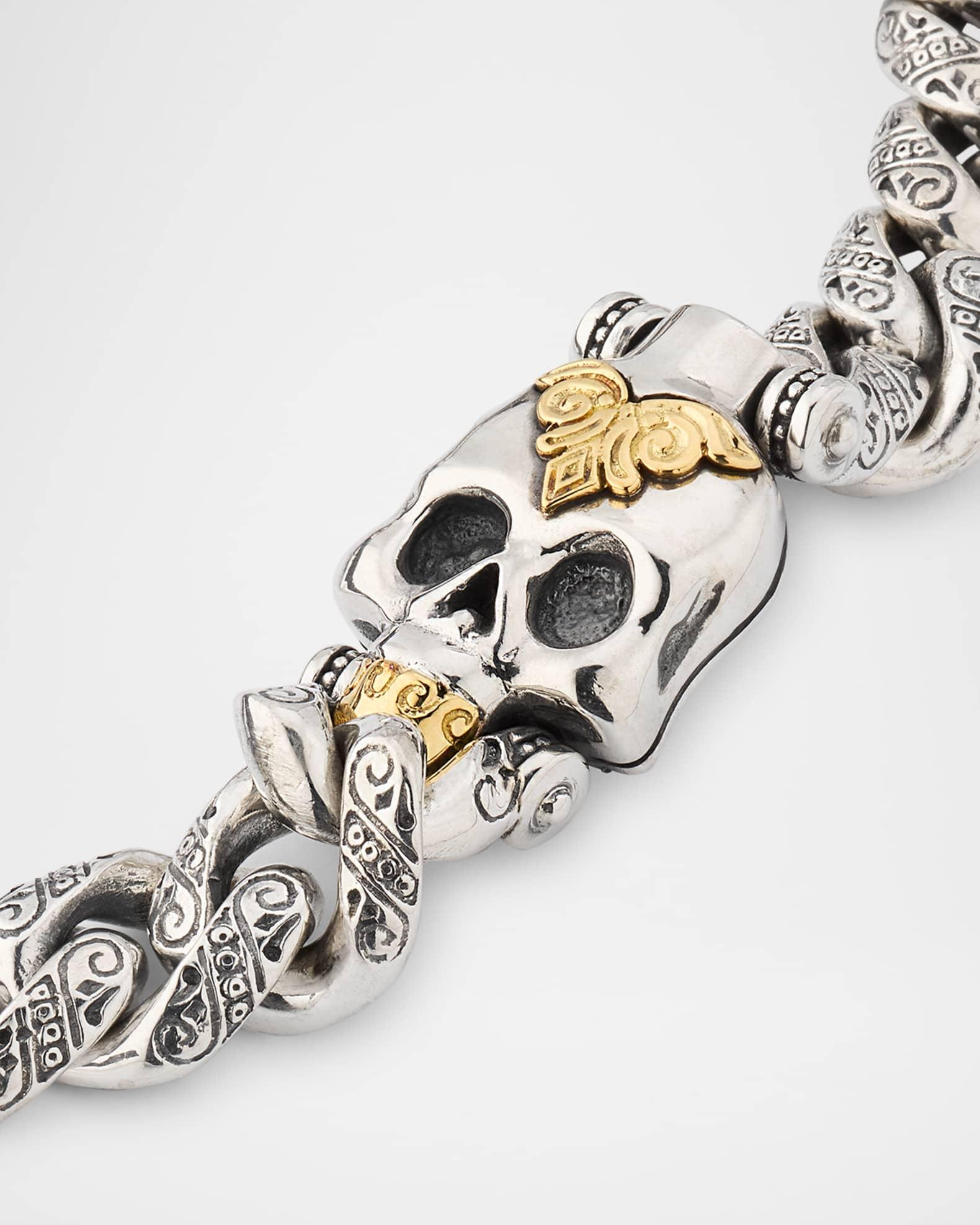 Mens Hydra Sterling Silver and 18K Gold Skull Bracelet Product Image