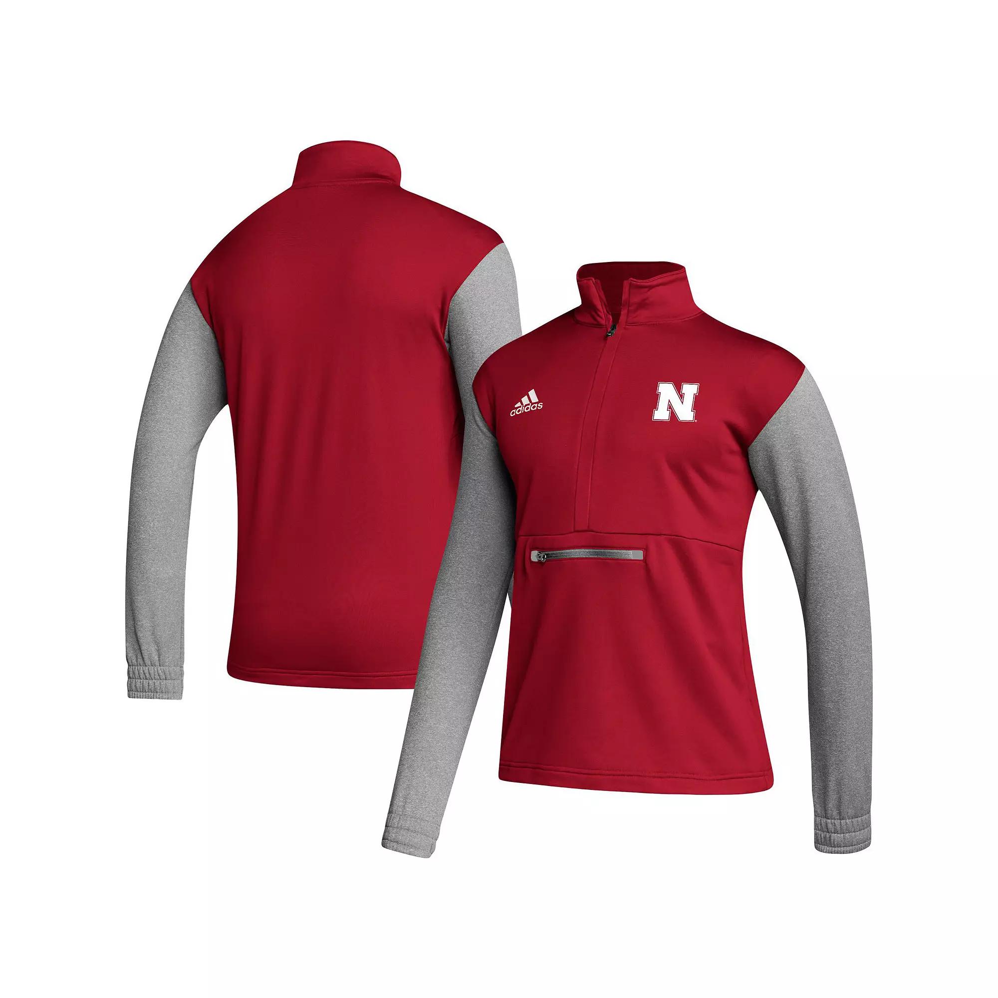 Men's adidas Scarlet/Heathered Gray Nebraska Huskers Team AEROREADY Half-Zip Top,  Product Image