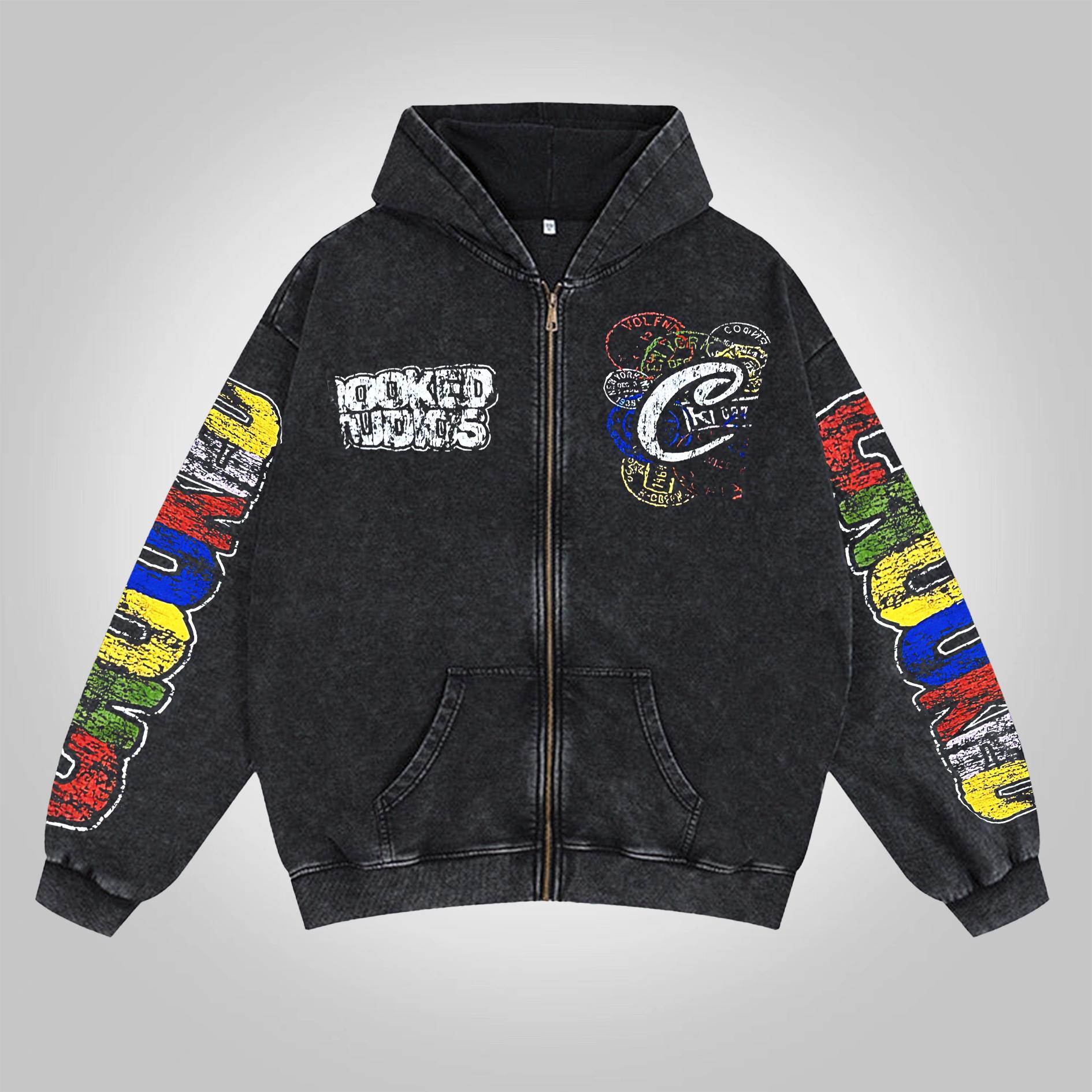 Sopula Vintage Warzone Peace Club Graphic Washed Zip-Up Hoodie Product Image