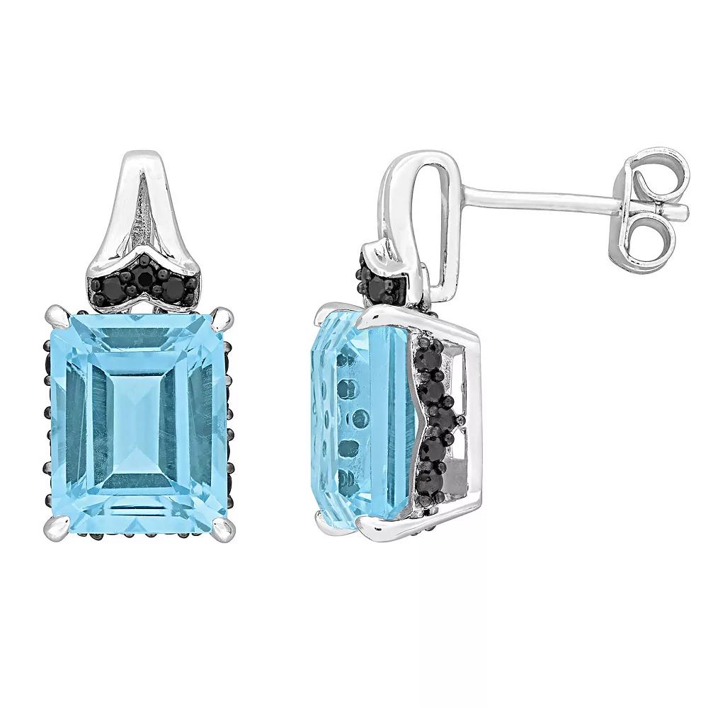 Stella Grace Sterling Silver Sky Blue Topaz & Black Sapphire Baguette Stud Earrings, Women's Product Image