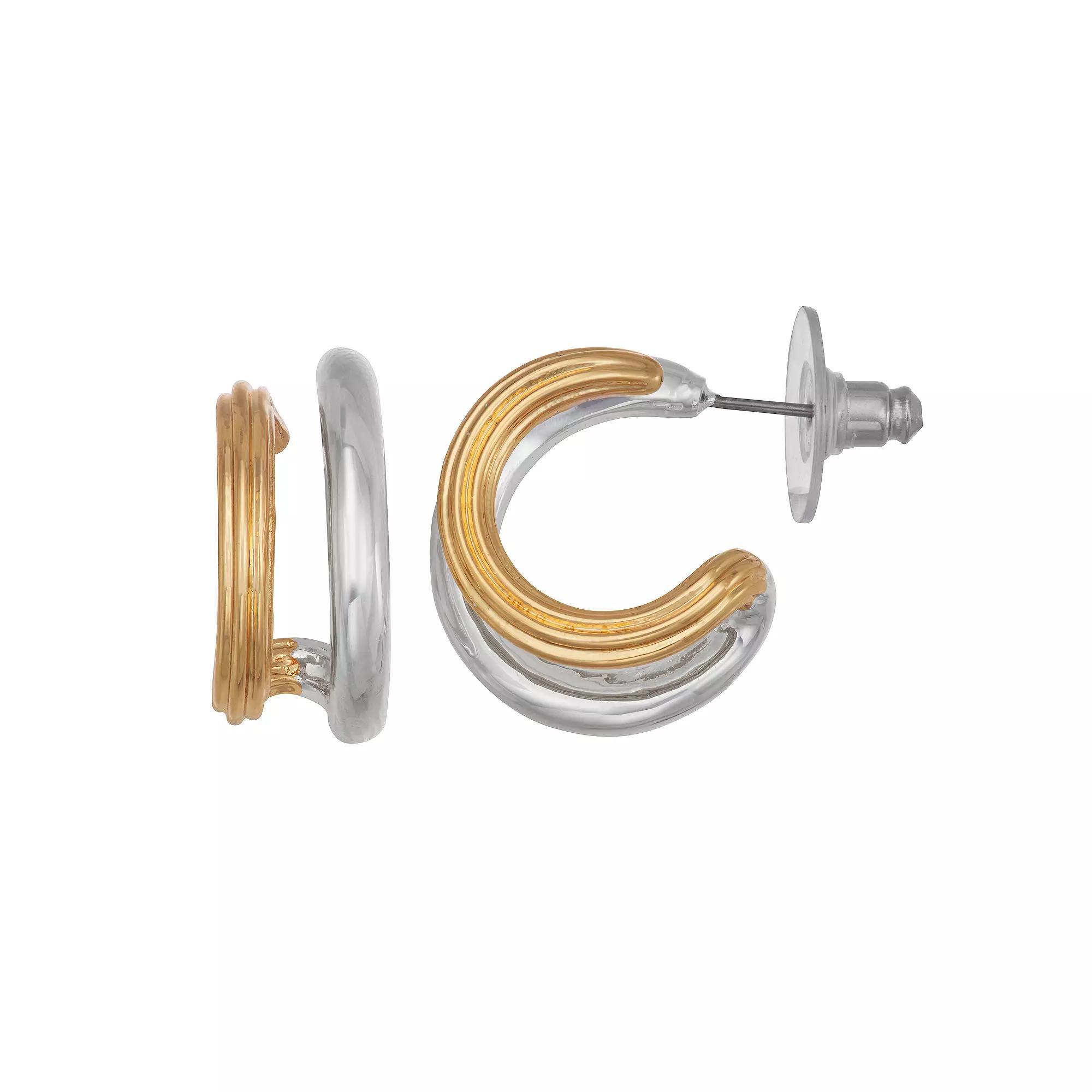 Napier Two Tone 20 mm C-Hoop Earrings, Womens Product Image