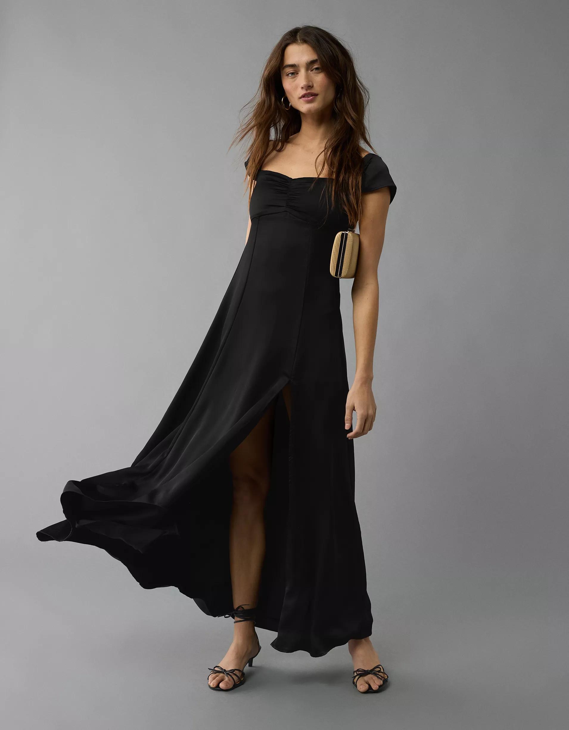 AE Satin Sweetheart Off-The-Shoulder Maxi Dress Product Image