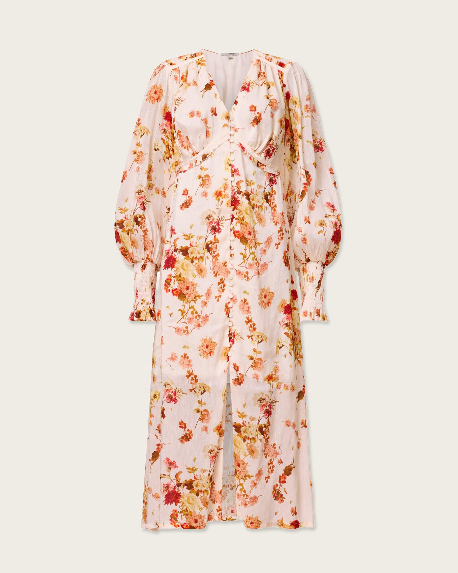 Taylen Floral Print Midi Dress ARMADA WHITE | ALLSAINTS US Product Image