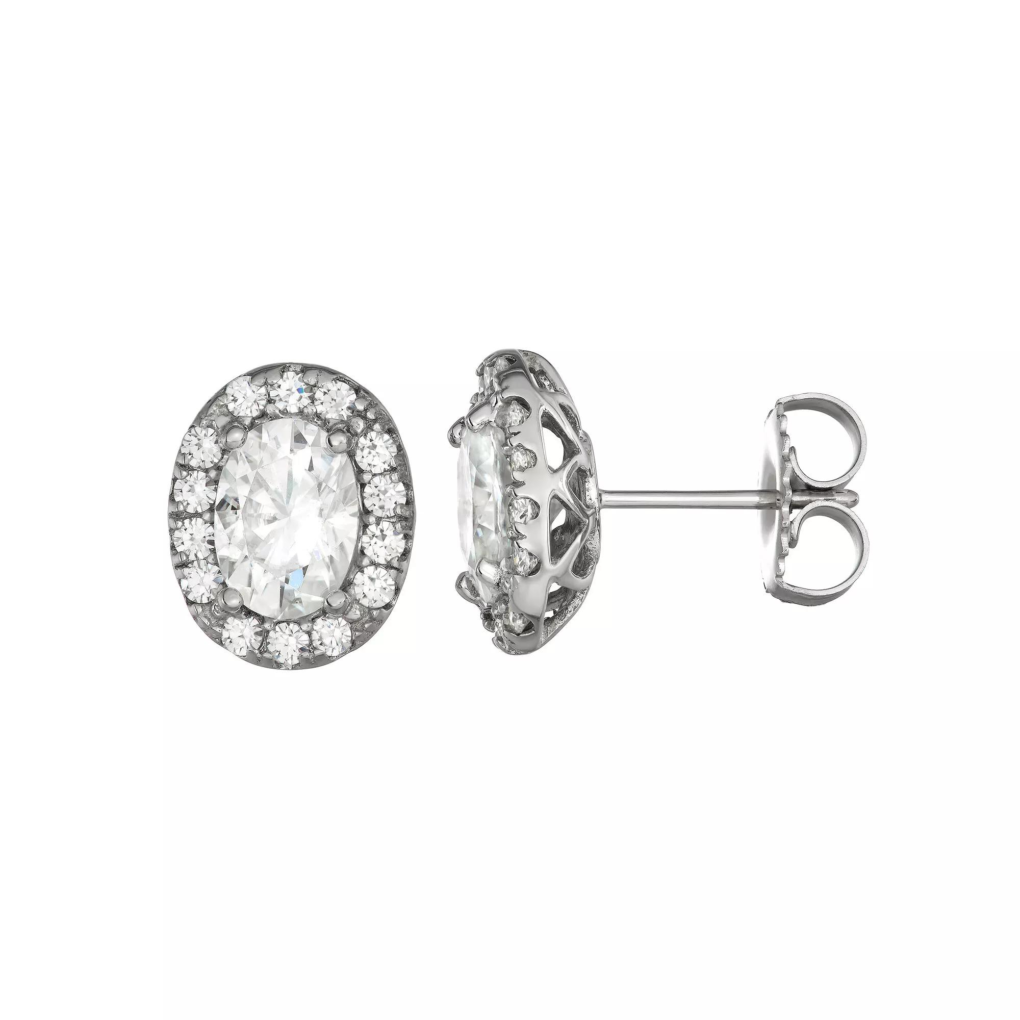 Charles & Colvard 14k White Gold 2 1/4 Carat T.W. Lab-Created Moissanite Oval Halo Stud Earrings, Women's Product Image