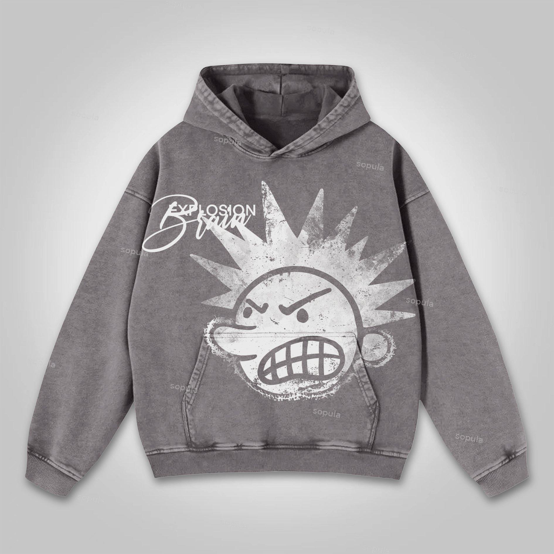 Sopula Casual The Brain Explodes Graphic Washed Hoodie Product Image