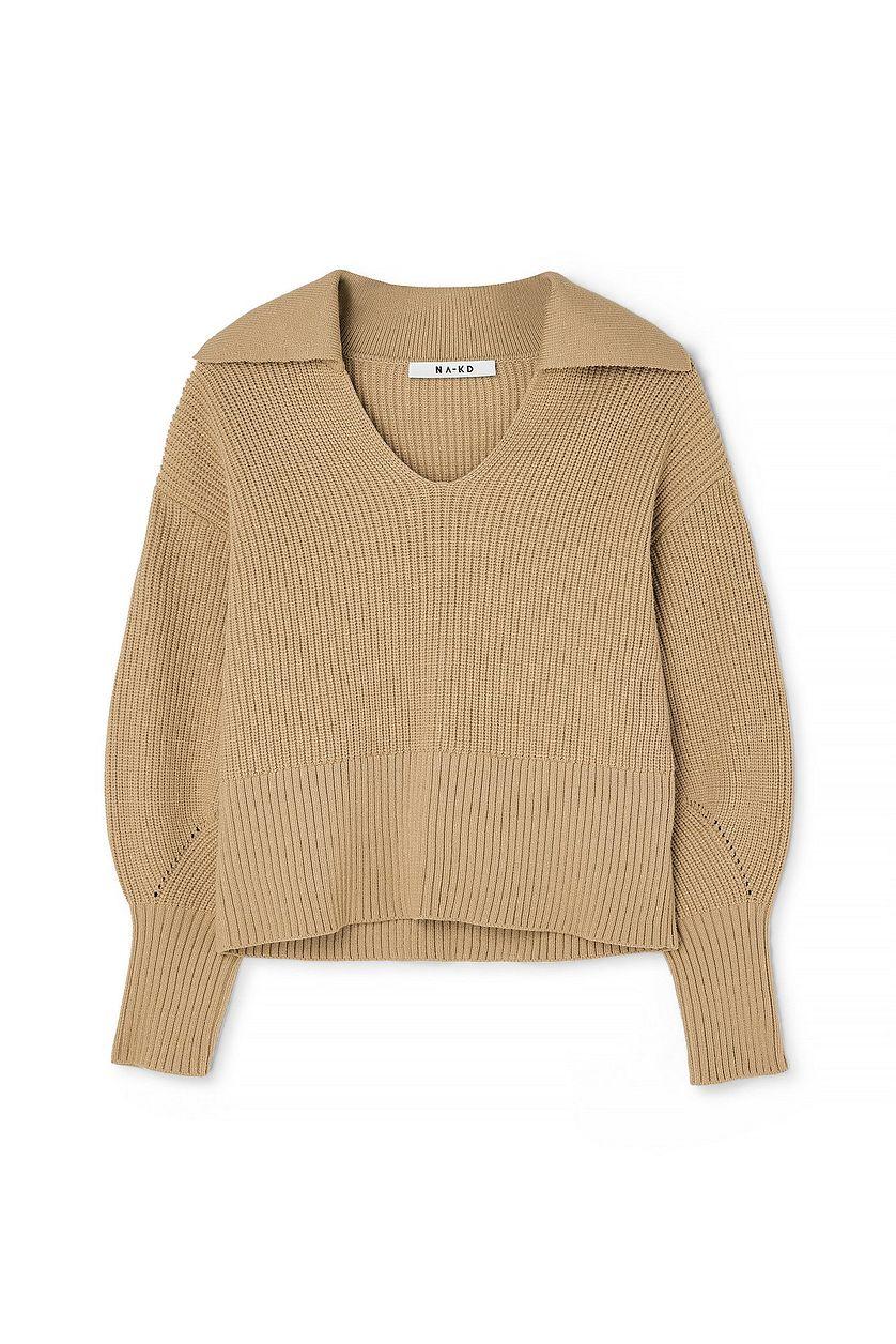 V-neck Knitted Collar Sweater Product Image