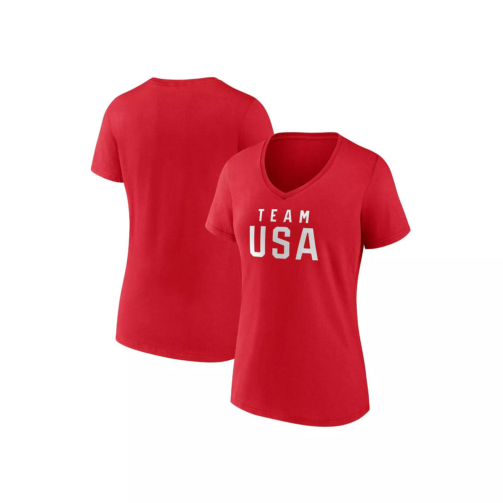 Women's Fanatics Red Team USA Wordmark V-Neck T-Shirt,  Product Image